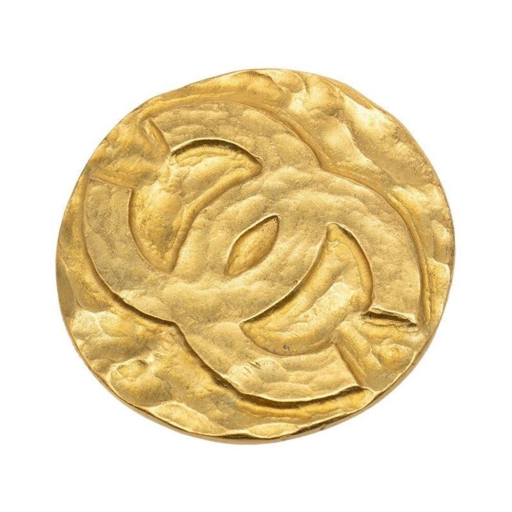 Chanel CC Logo Vintage Gold Plated Brooch